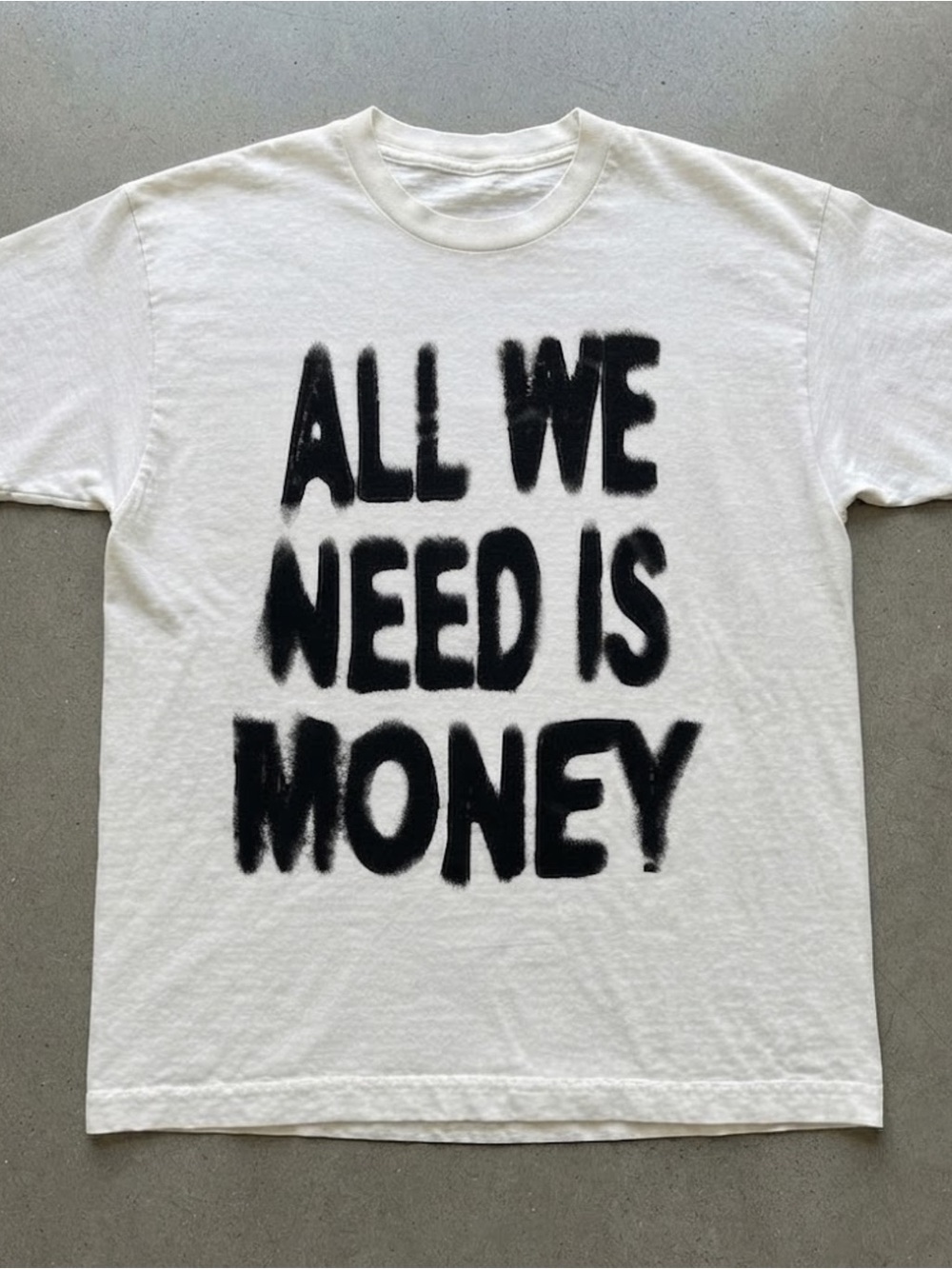White Gildan Tee All We Need Is Money Spray Paint Graphic T-Shirt